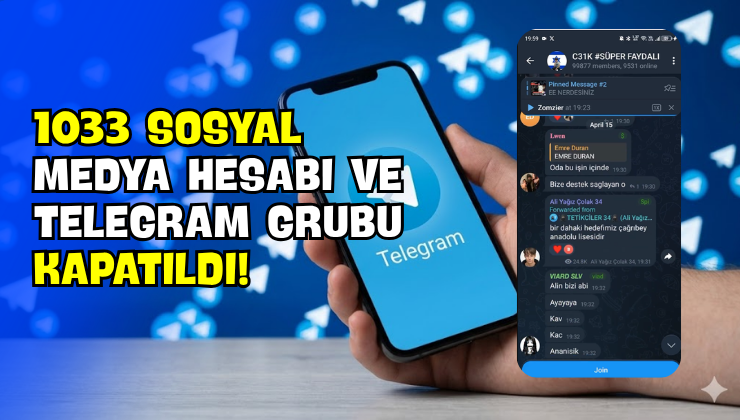 1033 Sosyal Medya Hesabı ve Telegram Grubu Kapatıldı!