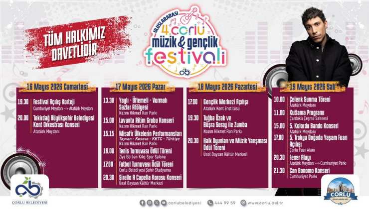 Uluslararası 4. Çorlu Müzik ve Gençlik Festivali Vatandaşlarla Buluşmaya Hazırlanıyor!