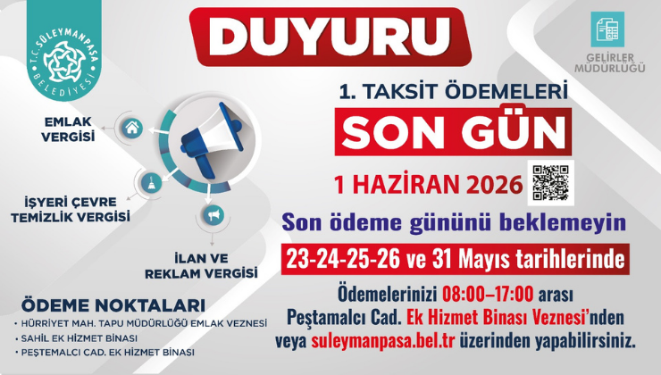 Süleymanpaşa Belediyesi Vezneleri Tatilde Hizmete Devam Edecek!
