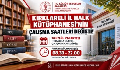 Kırklareli İl Halk Kütüphanesi’nin Çalışma Saatleri Değişti!