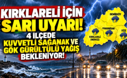 KIRKLARELİ İÇİN SARI UYARI! 4 İLÇEDE KUVVETLİ SAĞANAK VE GÖK GÜRÜLTÜLÜ YAĞIŞ BEKLENİYOR!