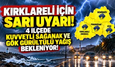 KIRKLARELİ İÇİN SARI UYARI! 4 İLÇEDE KUVVETLİ SAĞANAK VE GÖK GÜRÜLTÜLÜ YAĞIŞ BEKLENİYOR!