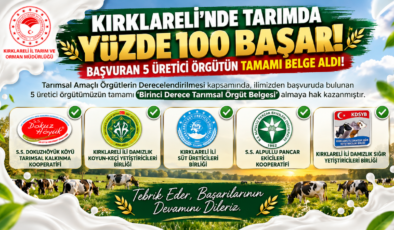 Kırklareli’nde Tarımda Yüzde 100 Başarı! Başvuran 5 Üretici Örgütün Tamamı Belge Aldı!